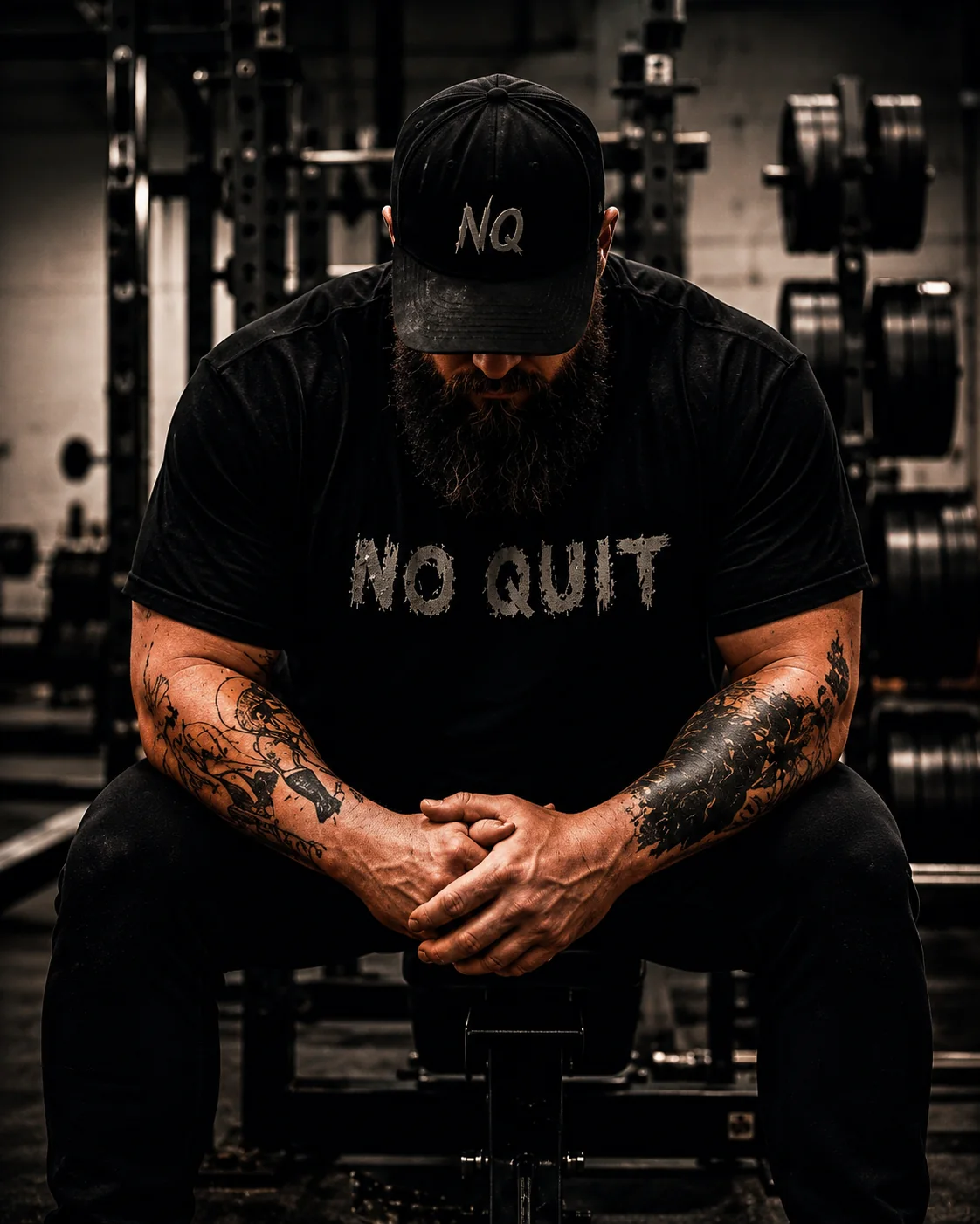 No Quit athlete seated in gym